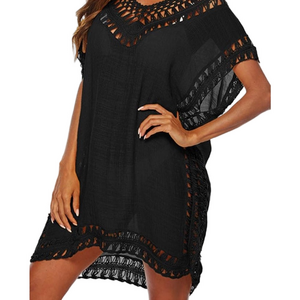 Oversized Tassel Cover Up Black One Size Plus – Imported